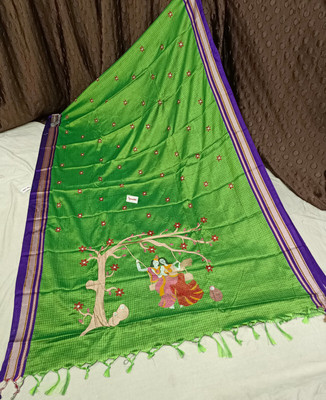 Spewim Woven Handloom Cotton Blend Saree(Light Green)