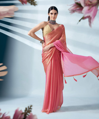 Tikhi Imli Solid/Plain Bollywood Chiffon Saree(Pink)