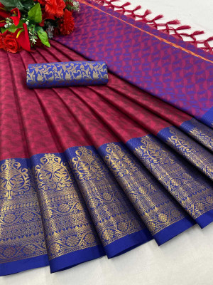 Zinsy Creation Self Design Kanjivaram Silk Blend, Cotton Silk Saree(Pink)