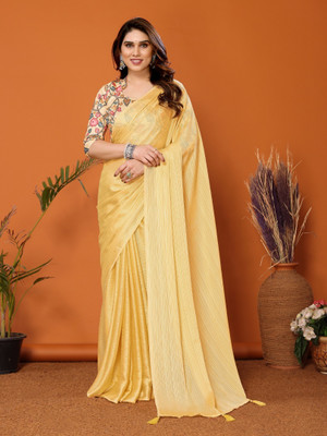 Shreesai Self Design Bollywood Polyester Saree(Yellow)