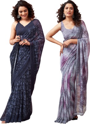 SIRIL Floral Print, Geometric Print, Printed Bollywood Georgette Saree(Pack of 2, Grey)