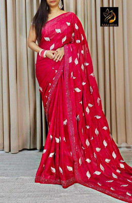 MAHADEV Self Design, Solid/Plain, Blocked Printed Handloom Chiffon Saree(Black)