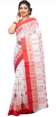 Aishani tant saree ghar Self Design Tant Pure Cotton Saree(White)