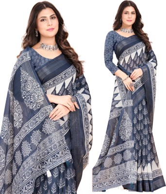 Caoimhe Printed Bollywood Linen Saree(Grey)