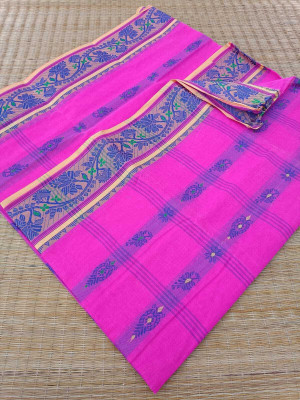 KhayaFashion Woven Tant Pure Cotton Saree(Pink)