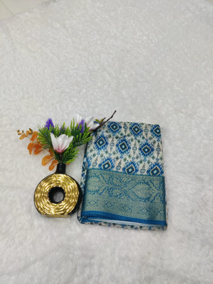 FEMORI Printed Banarasi Silk Blend Saree(Blue)