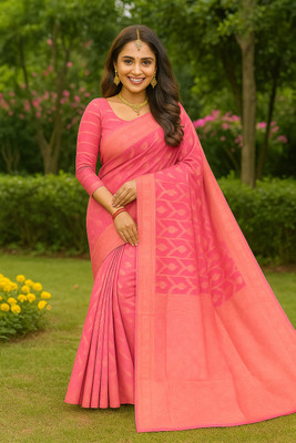 Suntex Woven Banarasi Cotton Blend Saree(Pink)
