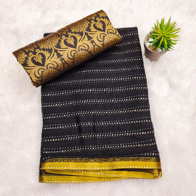 DIVYASHAKTI FASHION Striped Bollywood Chiffon Saree(Black)