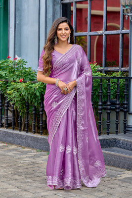 Divastri Embroidered Bollywood Chiffon Saree(Purple)