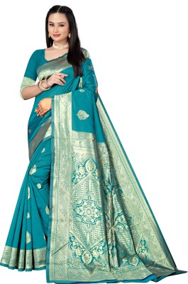 SHREEJI FABTEX Woven Kanjivaram Pure Silk Saree(Blue)