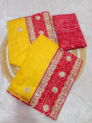 Dhanlaxmi Creation Embroidered Daily Wear Cotton Blend Saree(Yellow)