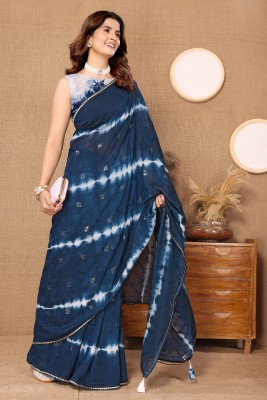 Divastri Printed, Embroidered Bollywood Cotton Blend Saree(Blue)