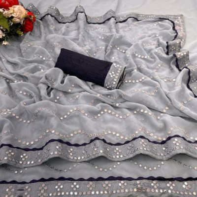 DRIZOMIZ Embellished Bollywood Georgette Saree(Grey)