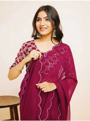 shivika creation Solid/Plain Bollywood Georgette Saree(Pink)