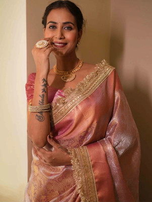 Banaras silk palace Woven Banarasi Tissue Saree(Pink)