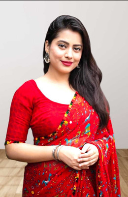 TEN R Printed Bollywood Georgette Saree(Red)