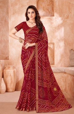 Sudarshana Printed Bandhani Chiffon Saree(Maroon)