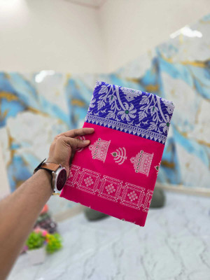 Tilfelle Woven, Temple Border Sambalpuri Silk Blend Saree(Pink)
