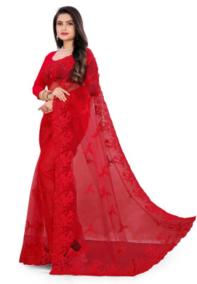 usharvi Self Design Bollywood Net Saree(Red)