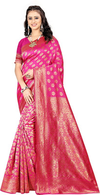 Akag Woven Kanjivaram Pure Silk Saree(Pink)