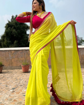 Jinal & Jinal Solid/Plain Bollywood Georgette Saree(Light Green)
