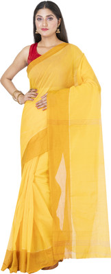 SAYAN CREATION Self Design Handloom Cotton Silk Saree(Yellow)