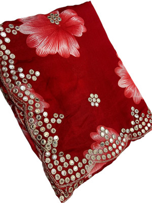 MSC TRENDLINE SAREES Printed Bollywood Crepe, Silk Blend Saree(Red)