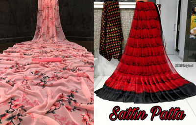 Sita Floral Print Bollywood Georgette Saree(Pack of 2, Pink)