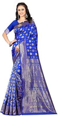 DHAYNAAND REEWA FASHION Floral Print Banarasi Jacquard Saree(Light Blue)