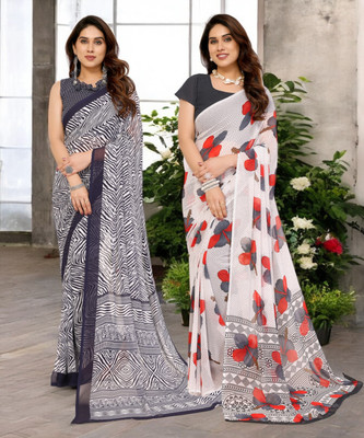 Moda Rapido Printed Bollywood Georgette Saree(Pack of 2, Multicolor)