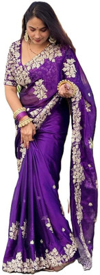 Brahmani Creation Embellished Bollywood Georgette Saree(Purple)