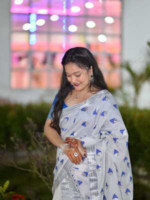 vraj enterprise Woven Mekhela Chador Pure Cotton Saree(White)