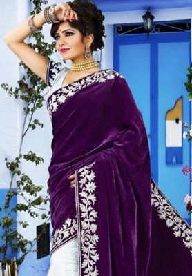 Anugrah Textile Printed Banarasi Lycra Blend, Chiffon Saree(Purple)