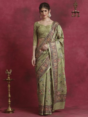 Sareemall Printed Daily Wear Cotton Blend Saree(Light Green)