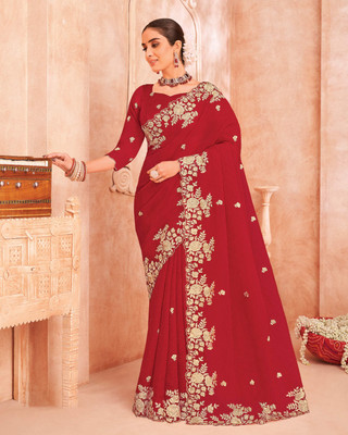 Laxmipati sarees Embroidered Bollywood Chiffon Saree(Red)
