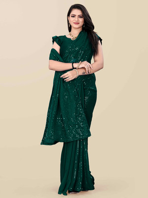 Clemira Embellished Bollywood Georgette Saree(Green)