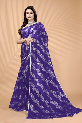 OZONE DESIGNS Floral Print Bollywood Tissue Saree(Purple)