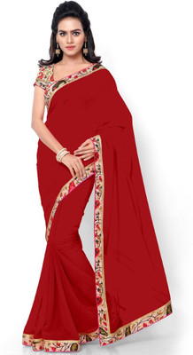 Saadhvi Solid/Plain Bollywood Georgette Saree(Maroon)