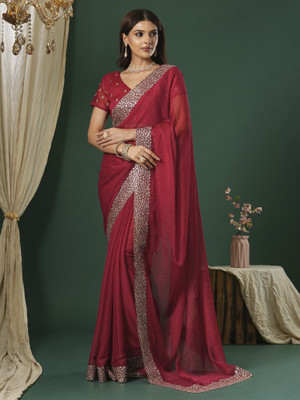 Sareemall Embroidered Bollywood Chiffon Saree(Red)