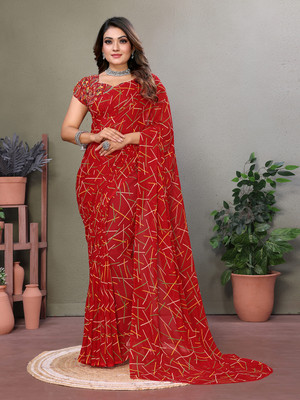 Moda Rapido Geometric Print Daily Wear Georgette Saree(Red)