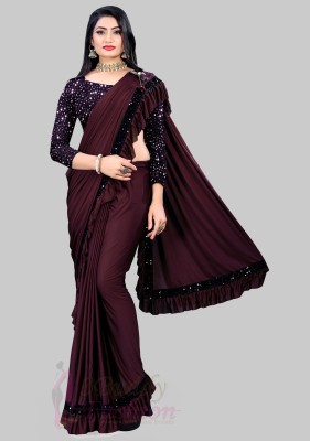 3Buddy Fashion Solid/Plain Bollywood Lycra Blend Saree(Magenta)