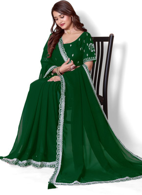 PATTARI Solid/Plain Bollywood Georgette Saree(Green)