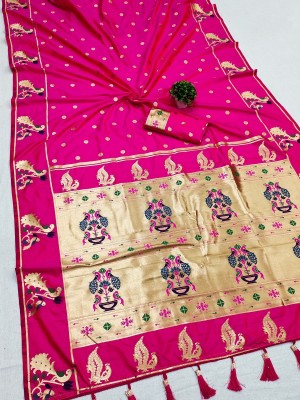 ZILVIRA Woven Paithani Pure Silk, Art Silk Saree(Pink)