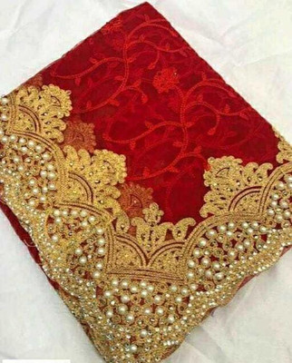 KHRITI FAB Embroidered, Floral Print Bollywood Net Saree(Red)