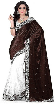 3Buddy Fashion Embellished, Solid/Plain Bollywood Velvet Saree(Brown)