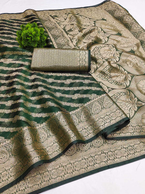 DHARM CREATION Woven Banarasi Organza Saree(Light Green)