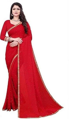 nilaksh enterprise Polka Print Bollywood Lycra Blend Saree(Red)