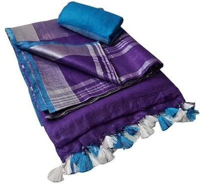 HAIDER ALI AND SONS Solid/Plain Handloom Cotton Linen Saree(Red)