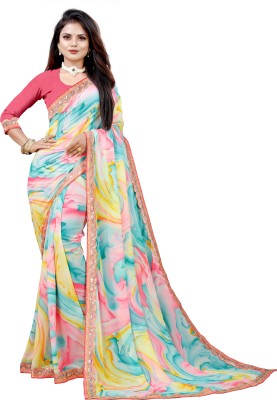 AARTI PRINTS Printed, Floral Print, Embellished Bandhani Georgette, Chiffon Saree(Multicolor)