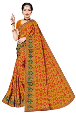 Madhur milan Printed Bollywood Brasso Saree(Yellow)
